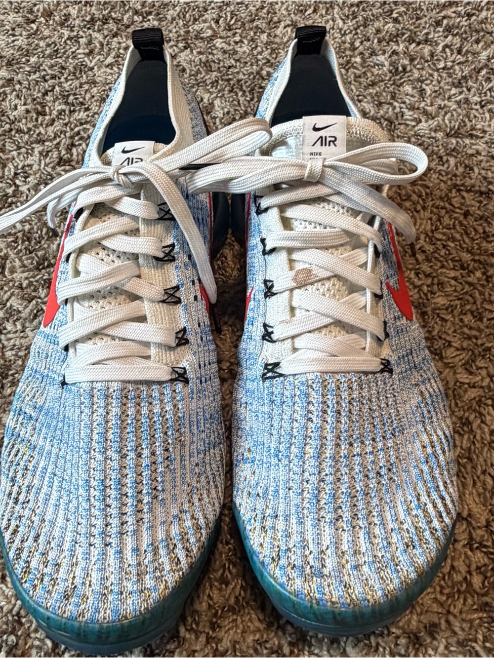 Nike Men's Flyknit Running Shoes - White, Blue & Red